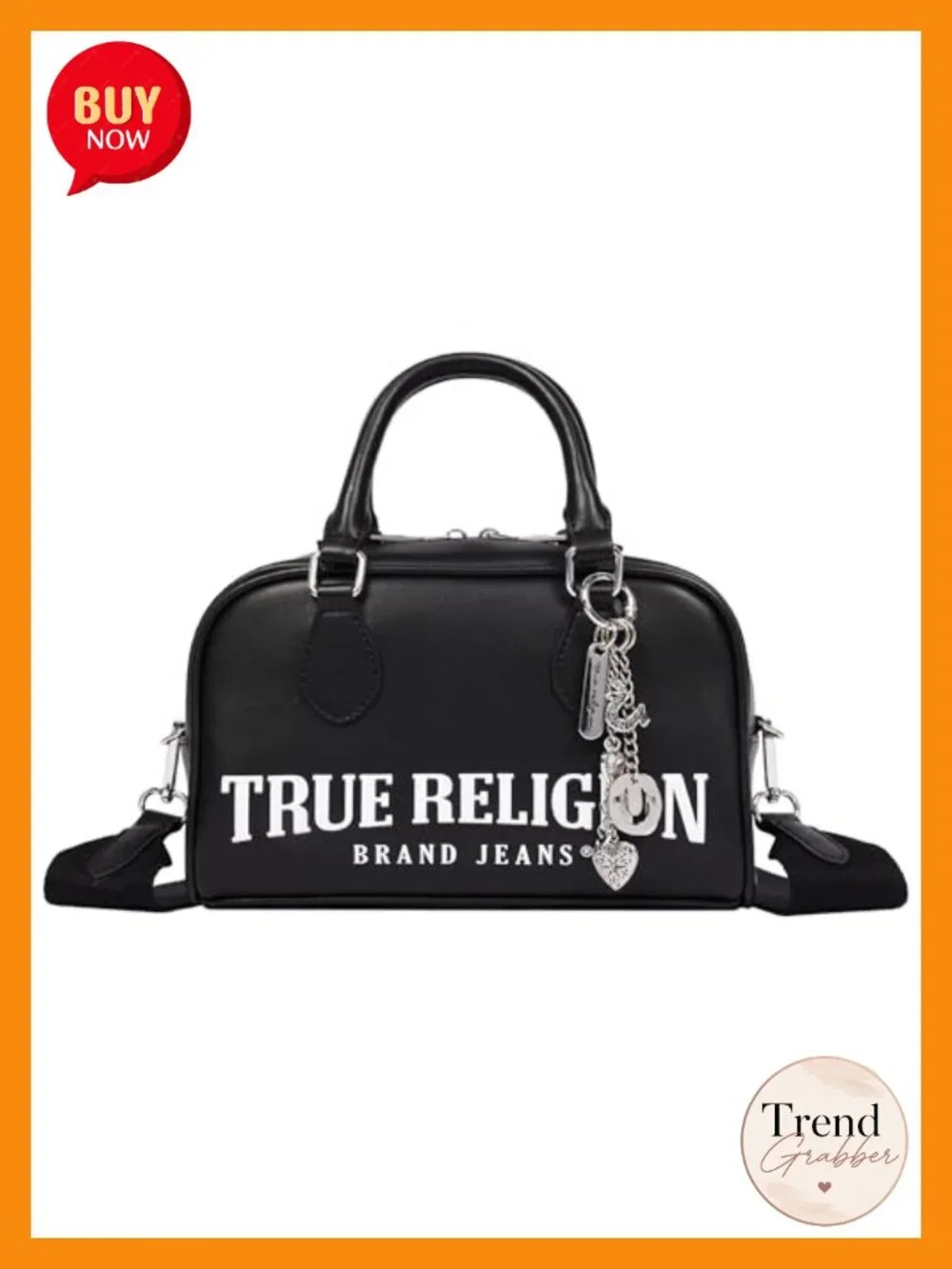 Black Bombe Satchel with Logo Print and Charm